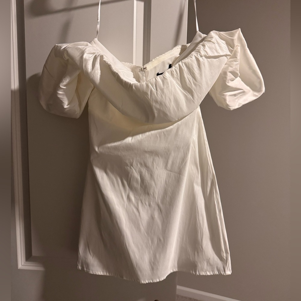 Bridal!!! Lulu's Cream Off-Shoulder Puff Sleeve Mini Dress